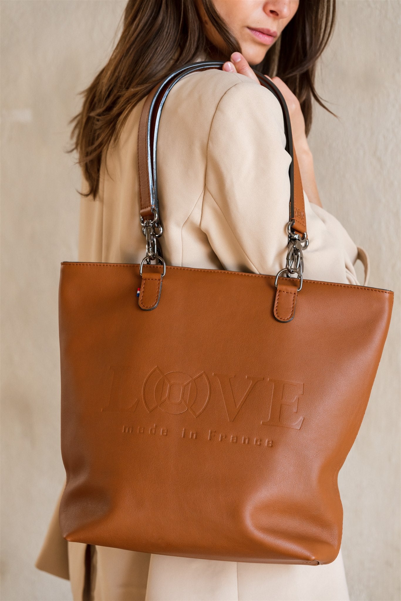 Grand sac cabas cuir camel en cuir souple