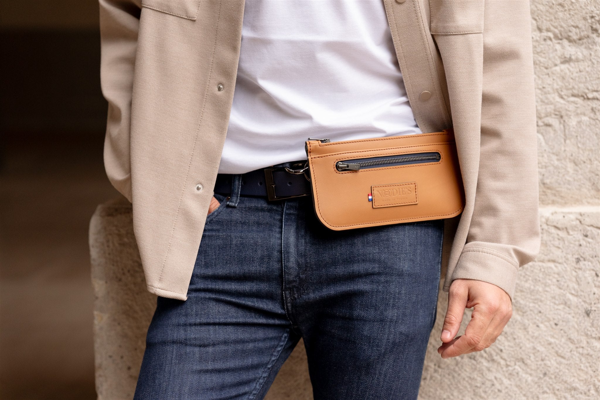 sac banane homme cuir camel