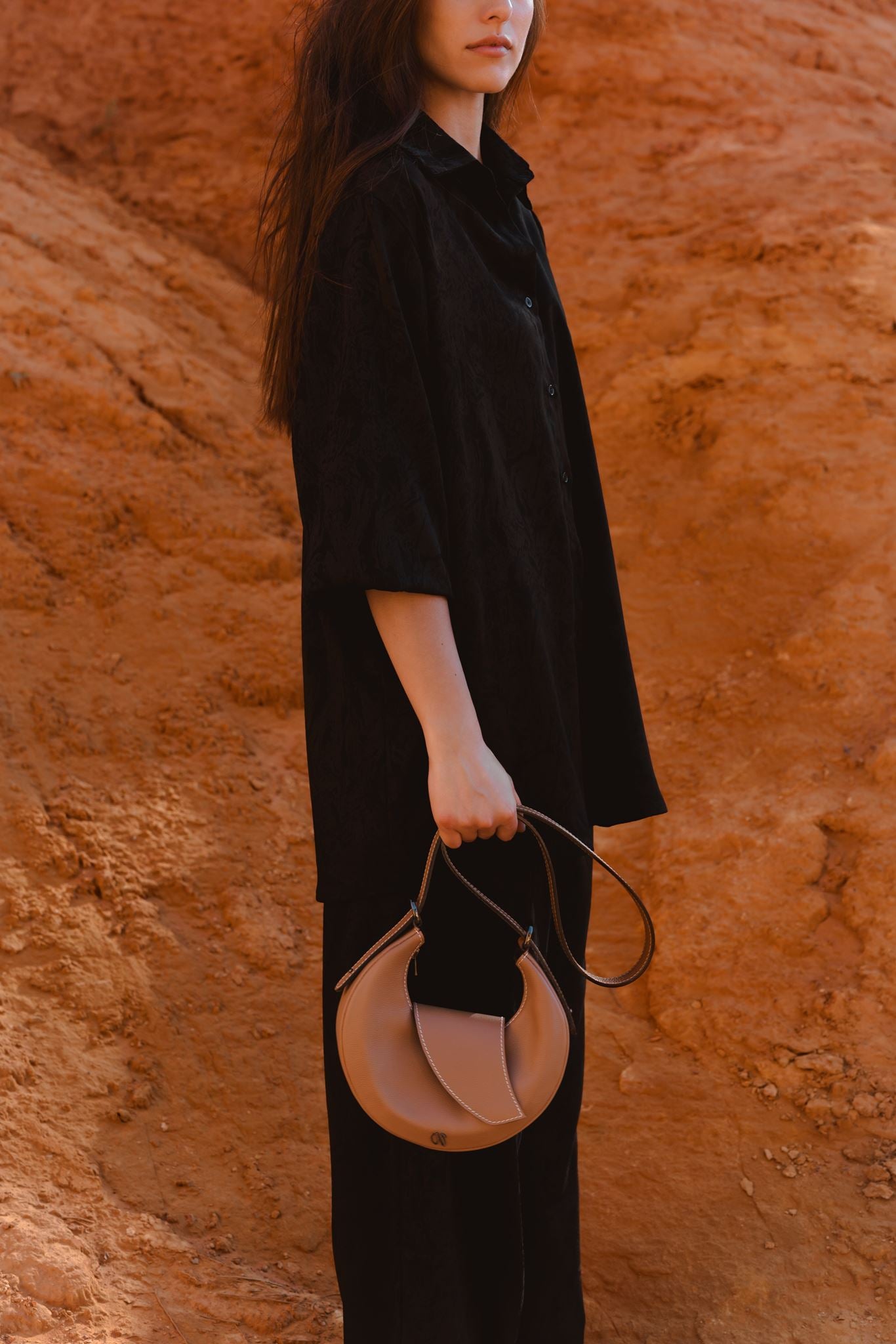 Mini sac hobo femme cuir camel - Mini Nouvelle lune - Camel grainé