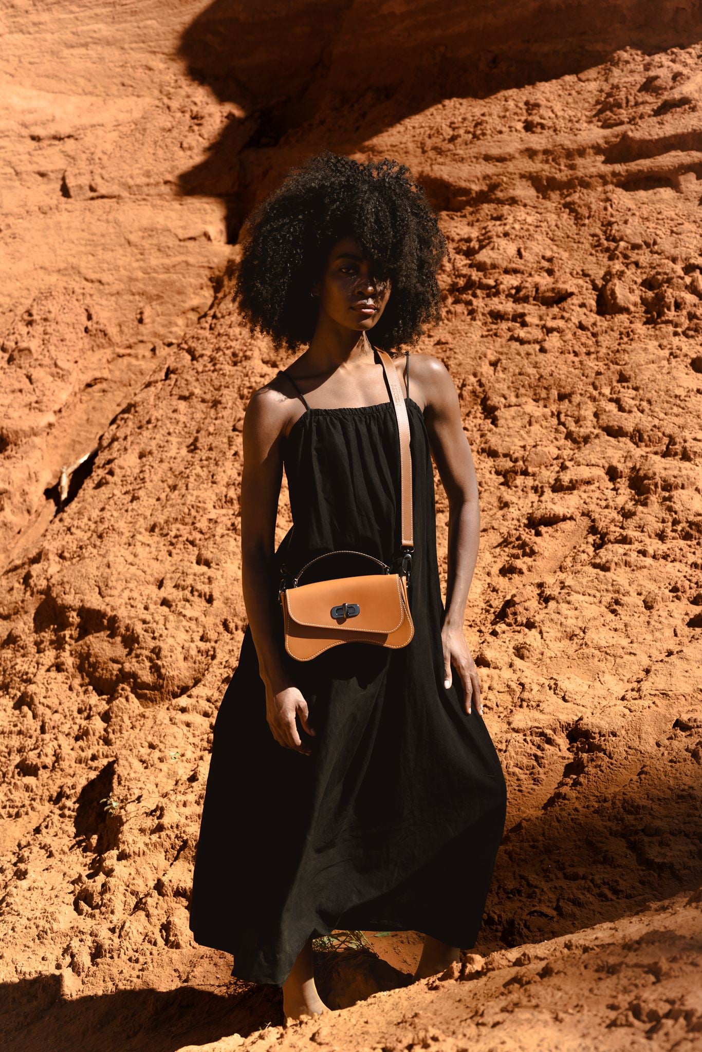 Sac forme baguette cuir marron - L'iconique de Nodie's - camel lisse