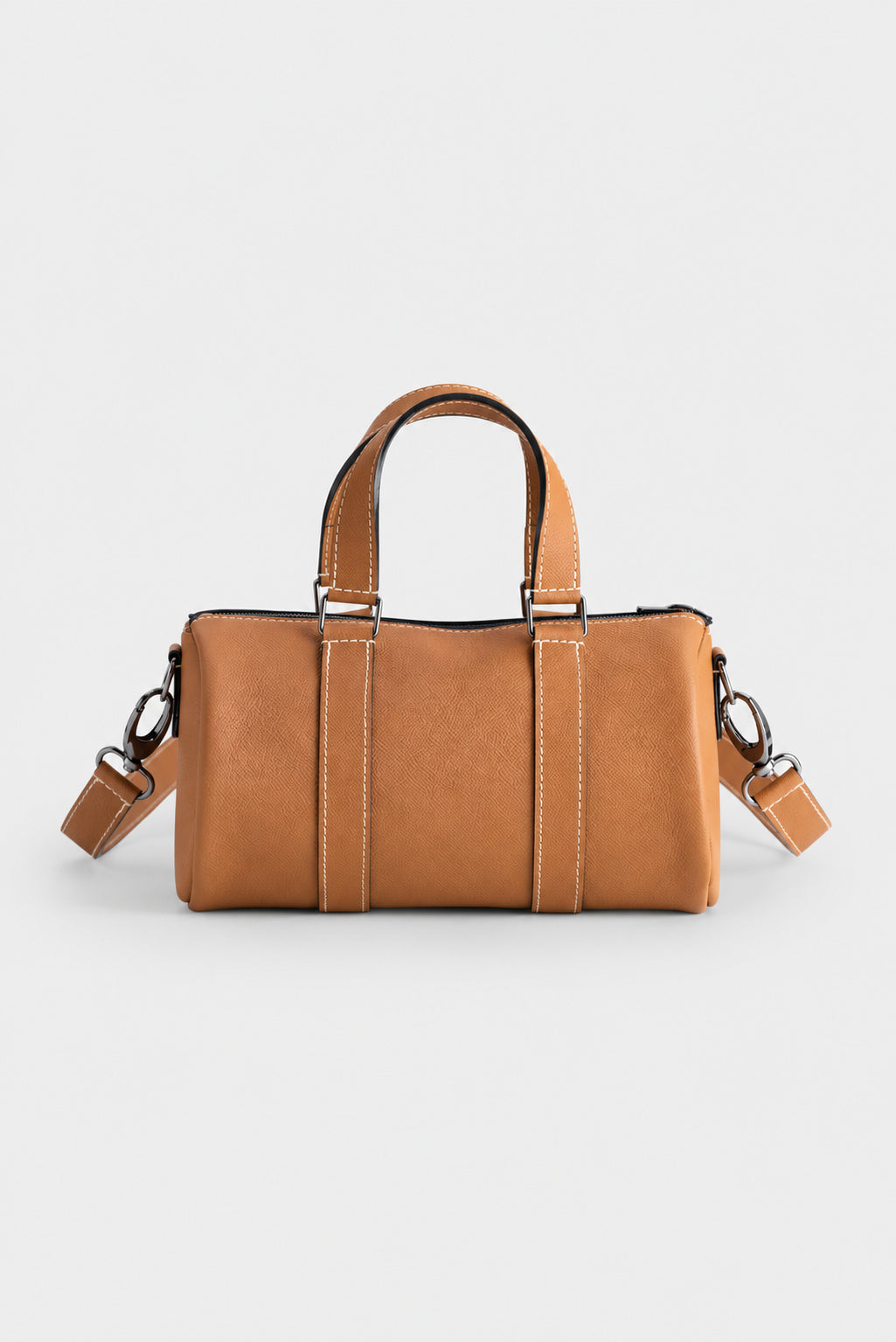 Sac bowling cuir femme marron grainé - Jim - camel grainé