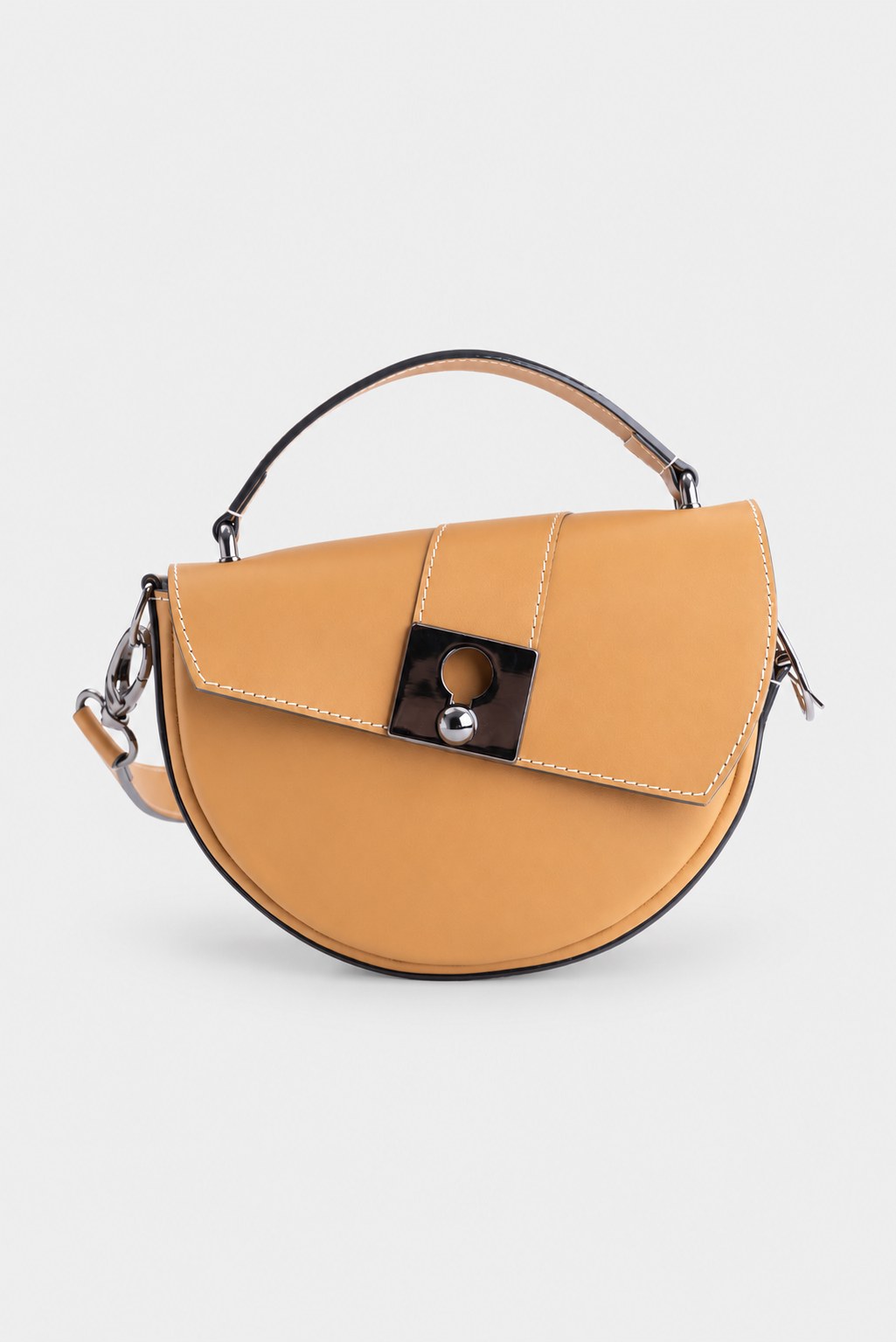 Sac demi lune cuir marron lisse - Como - smooth camel