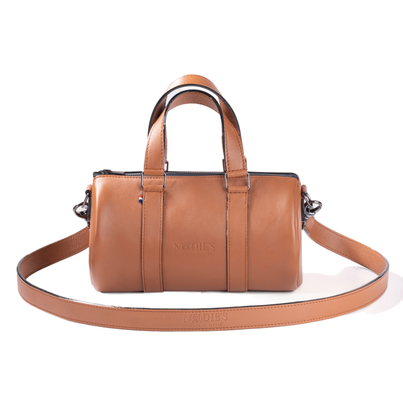 sac bowling en cuir marron , fabriqué en France