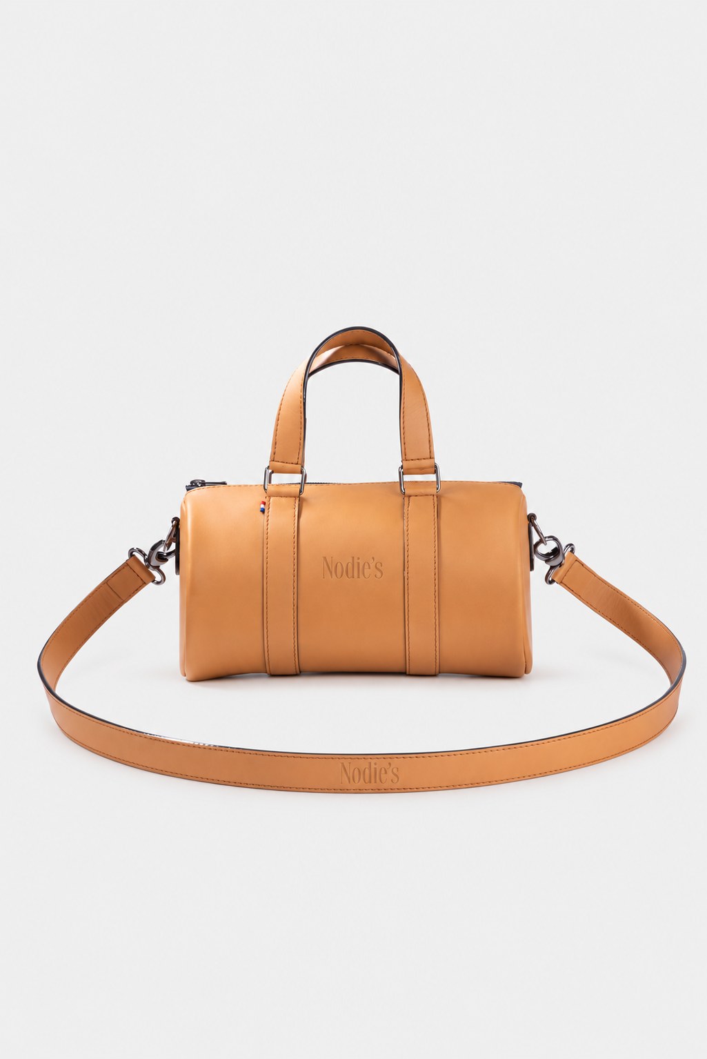 Sac bowling cuir femme marron lisse - Jim - cuir camel lisse