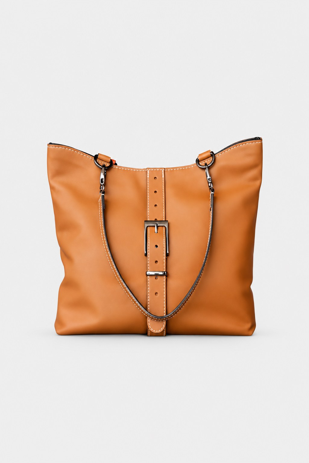 Sac cabas cuir marron lisse - Billy - camel lisse