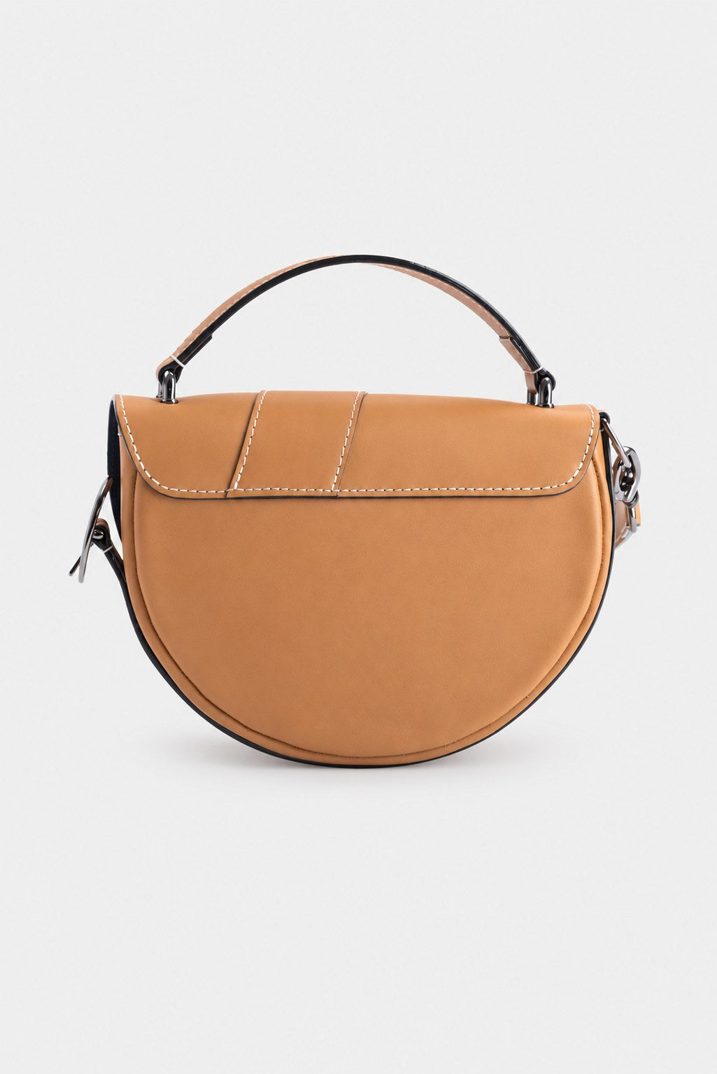 Sac demi lune cuir marron lisse - Côme - camel lisse