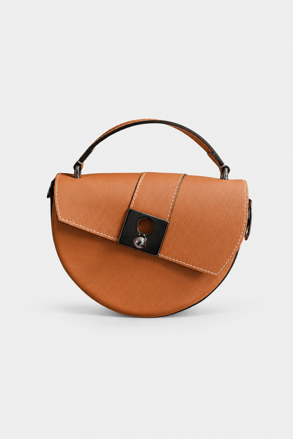 Sac demi lune cuir marron grainé - Côme - camel grainé