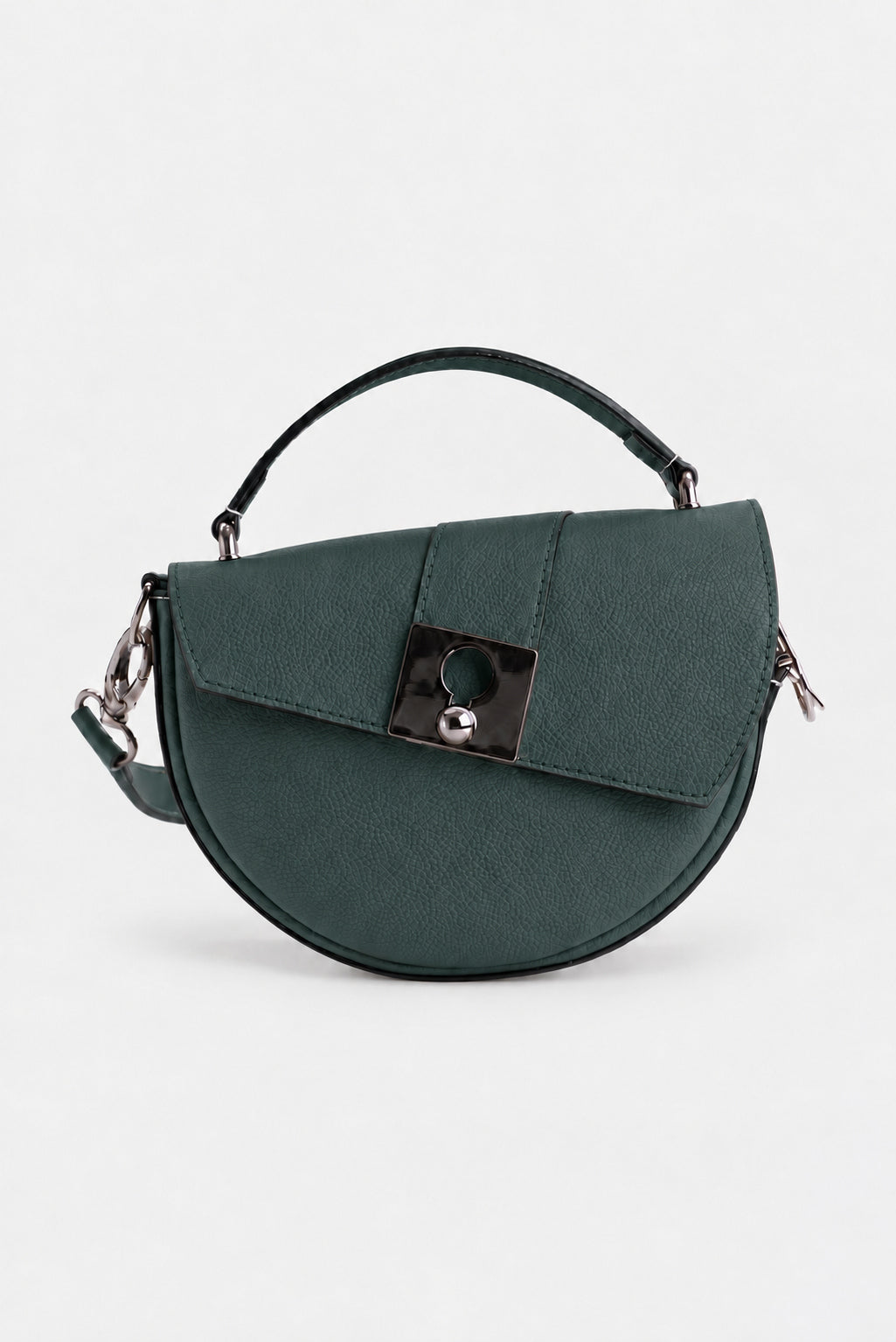 Sac demi lune cuir vert sapin grainé - Como - grainy fir green