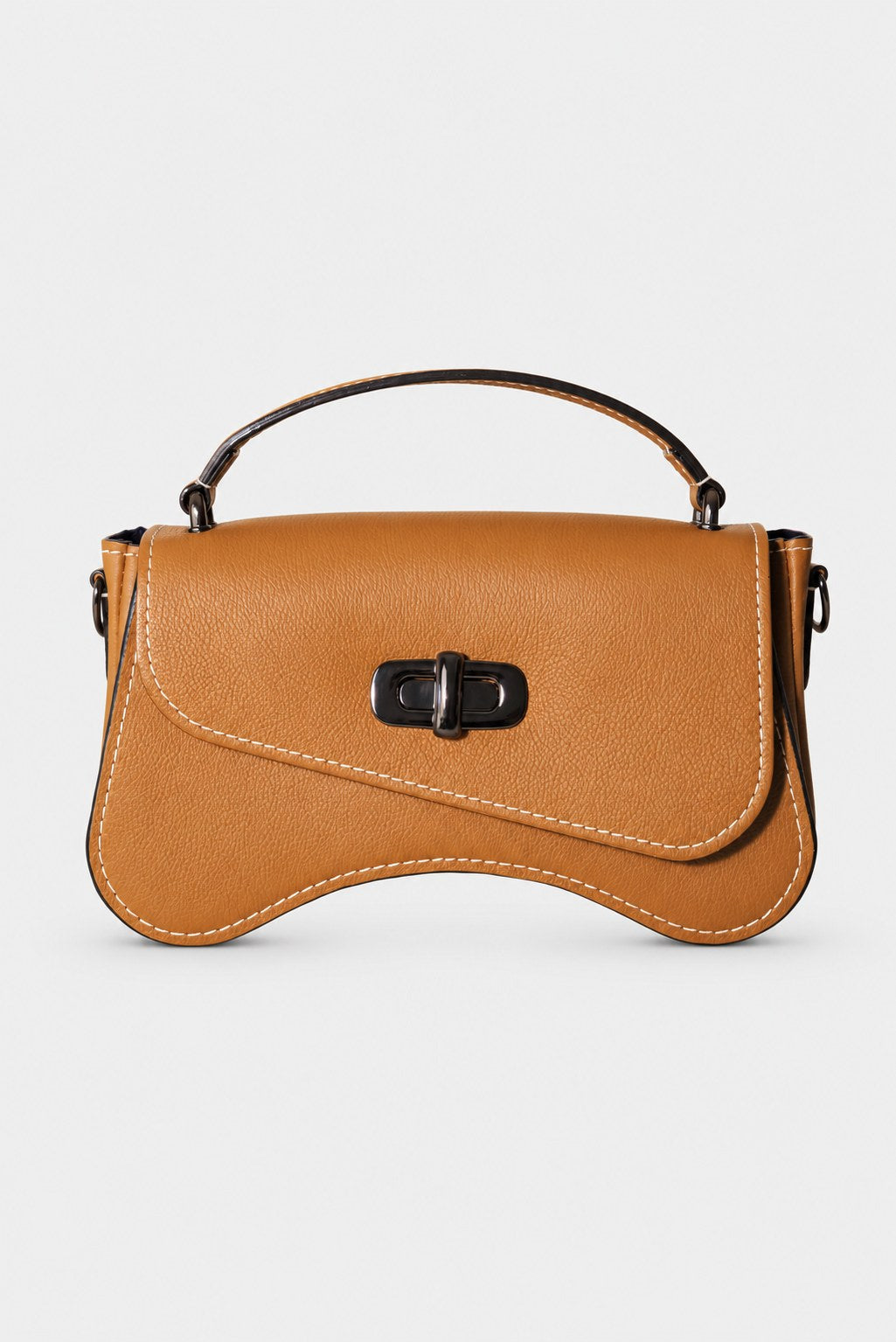 Sac forme baguette cuir marron grainé - L'iconique de Nodie's - camel grainé