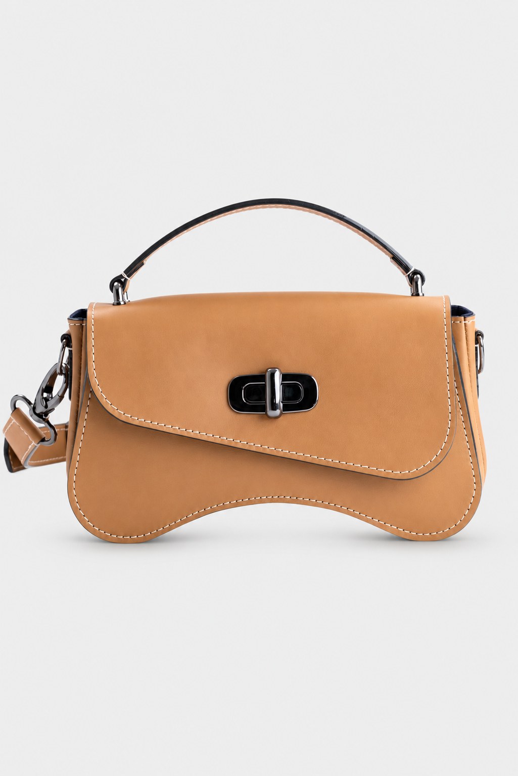 Sac forme baguette cuir marron lisse - L'iconique de Nodie's - camel lisse