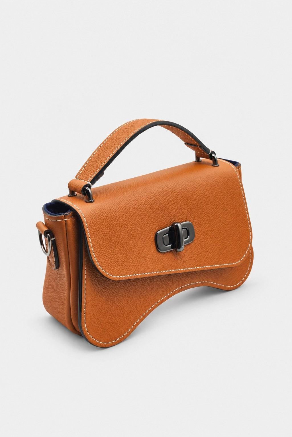 Sac forme baguette cuir marron grainé - L'iconique de Nodie's - terracotta grainé