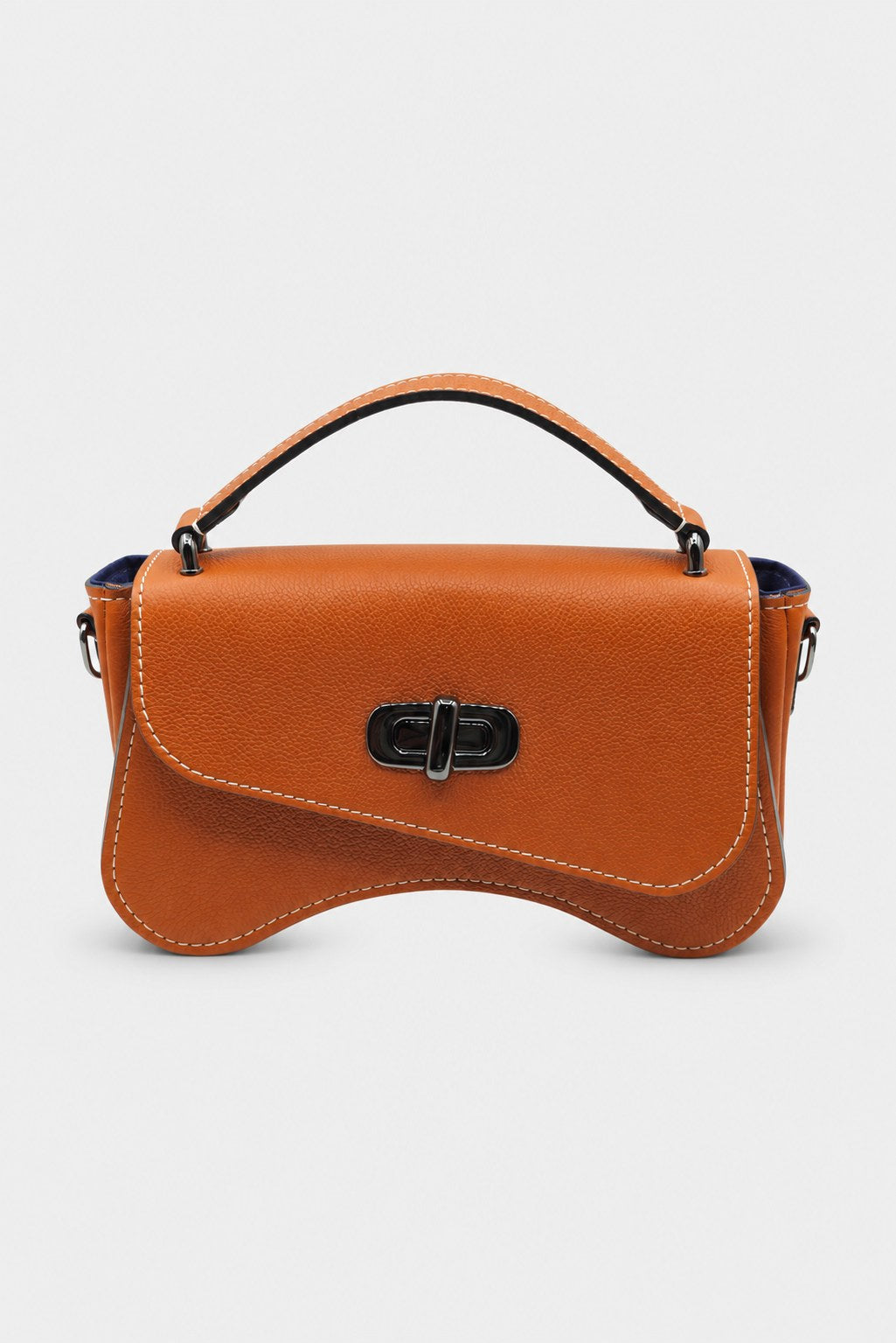 Sac forme baguette cuir marron grainé - L'iconique de Nodie's - terracotta grainé
