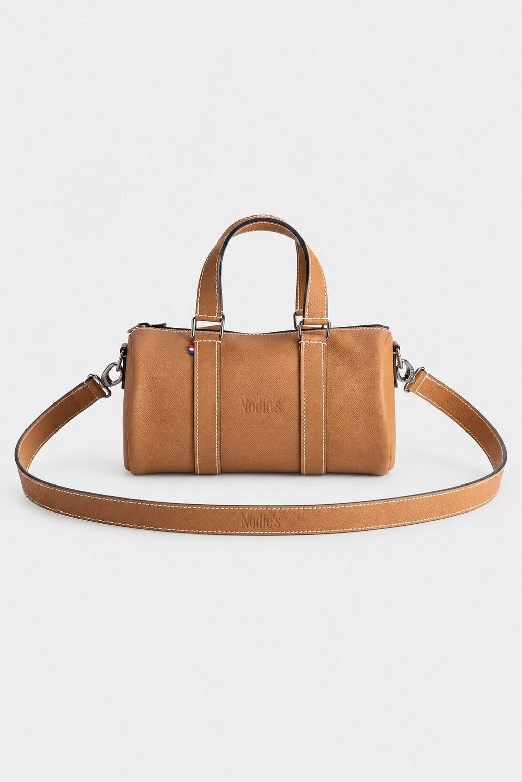 Sac bowling cuir femme marron grainé - Jim - camel grainé